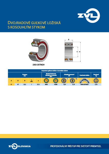 Dvojradové guľkové ložiská s kosouhlým stykom